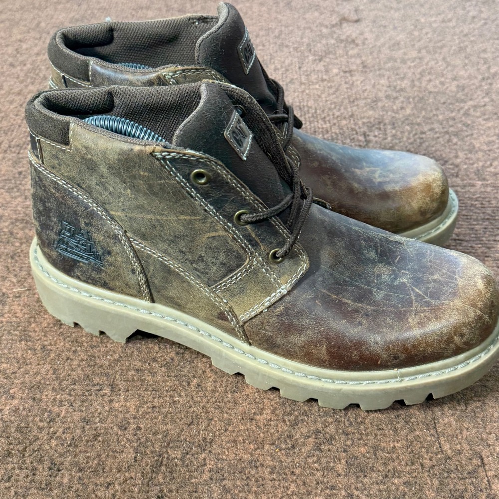 A- CAT Caterpillar Mens Abe Leather Canvas Boots Brown P714966 Size 8.5 shoes